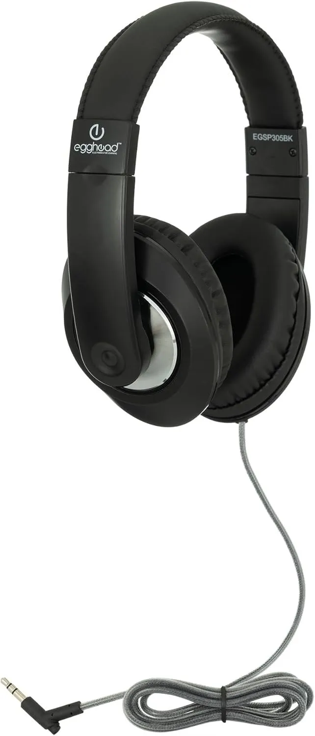 Egghead® Premium Over-Ear School Testing & Multimedia Headphone with Leatherette Cushions, Adjustable Headband, Tangle-Resistant Tri-Shield Cord, 3.5mm Plug, and 3-Year Warranty