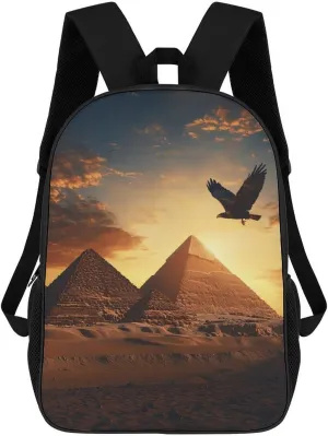 Egyptian Pyramids Flying Ea-gle 17 Inch Shoulder Backpack Fashion Laptop Bag Travel Daypack for Camping Hiking