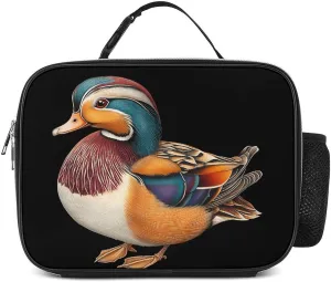 Elegant Mandarin Duck Lunch Bag for Women Cooler Bags Tote Meal Box with Side Pocket Large Detachable