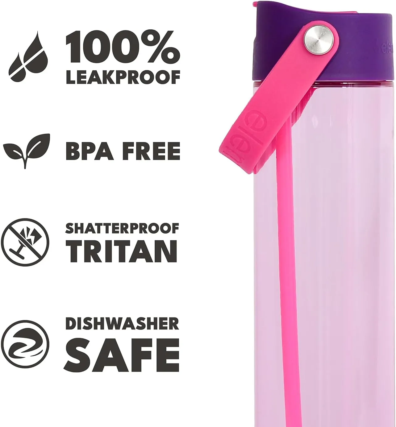 Elemental Splash Water Bottle with Straw - BPA-Free Tritan Plastic Reusable Water Bottle with Strap - Leak-Proof Waterbottle for Travel, Gym and Sports - 26oz