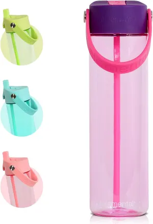Elemental Splash Water Bottle with Straw - BPA-Free Tritan Plastic Reusable Water Bottle with Strap - Leak-Proof Waterbottle for Travel, Gym and Sports - 26oz