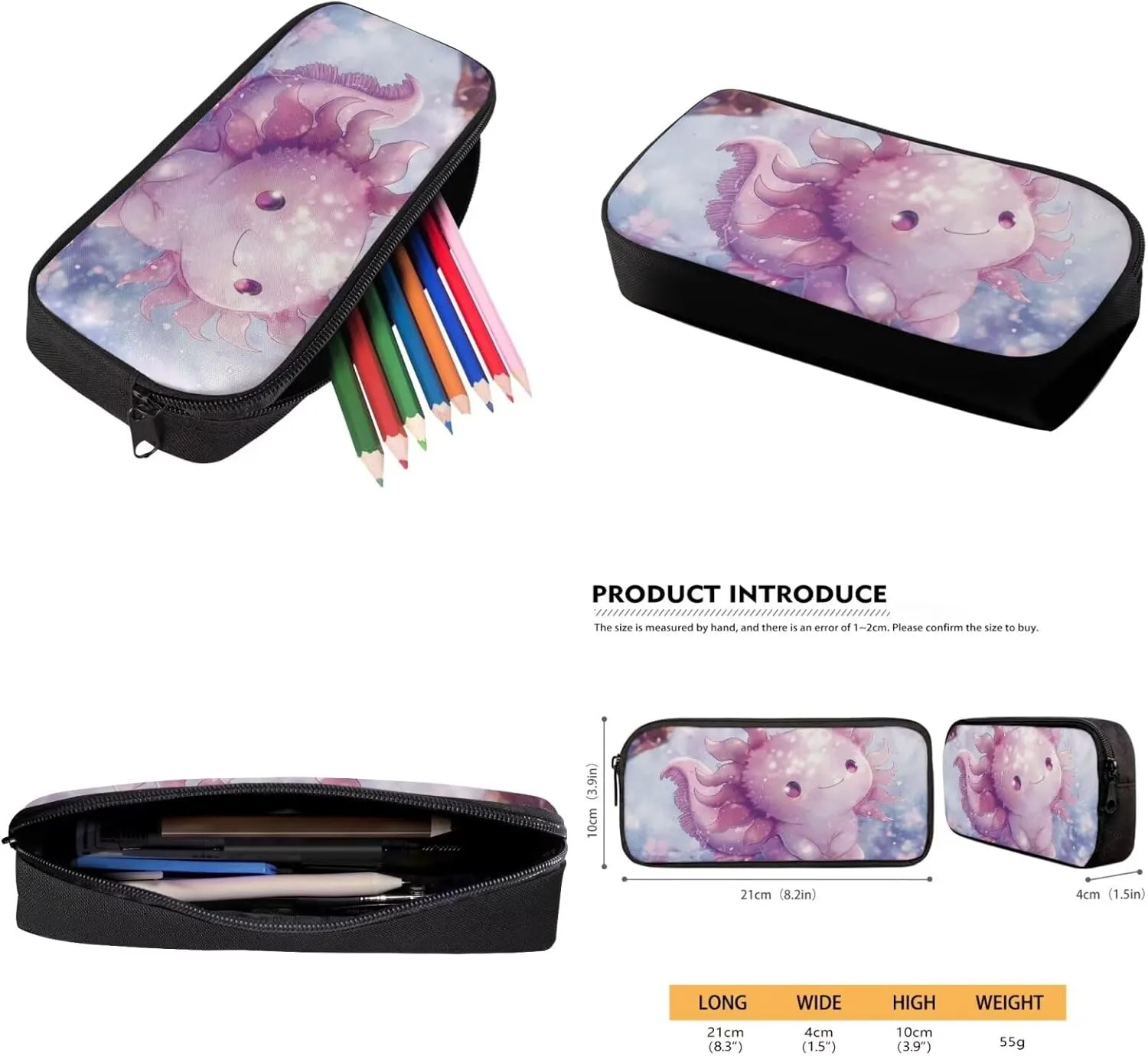 Elementary School Bag Backpack with Lunch Box Bag Pencil Case Set Kindergarten/Preschool School Bookbag Daypack Cartoon Axolotl School Bag Backpack