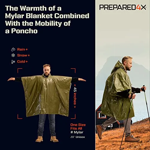 Emergency Poncho & Mylar Blanket Liner - Waterproof Rain Poncho