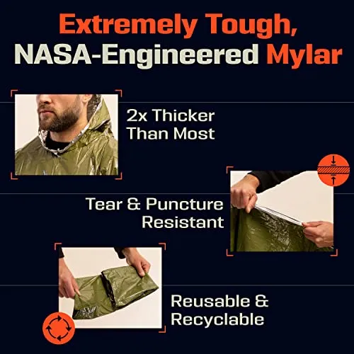 Emergency Poncho & Mylar Blanket Liner - Waterproof Rain Poncho