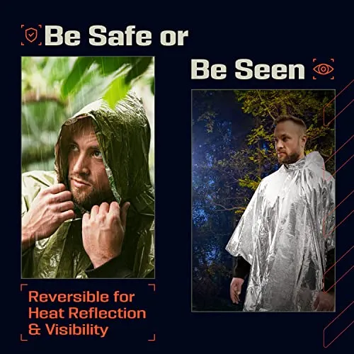 Emergency Poncho & Mylar Blanket Liner - Waterproof Rain Poncho