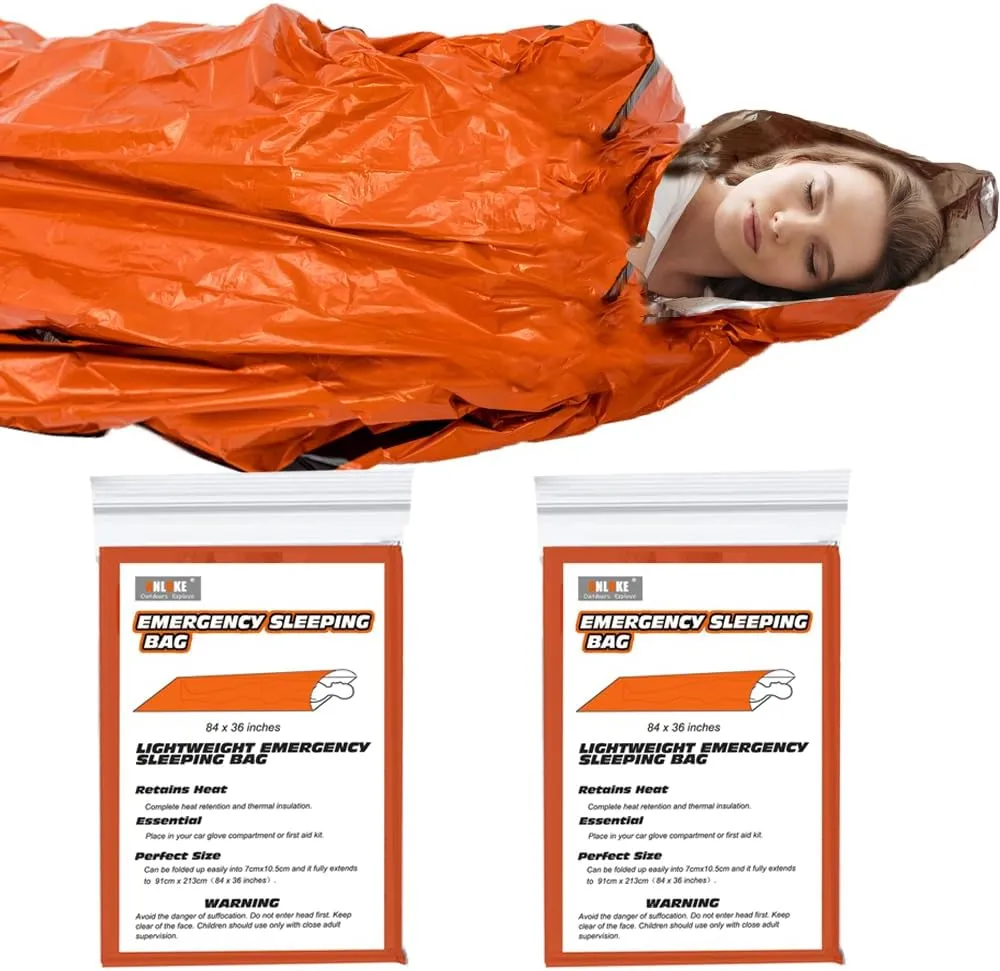 Emergency Sleeping Bags (2-Pack) Survival Sleeping Bag - Portable Thermal Sleeping Bags Bivy Sack, Mylar Emergency Blanket Survival Gear