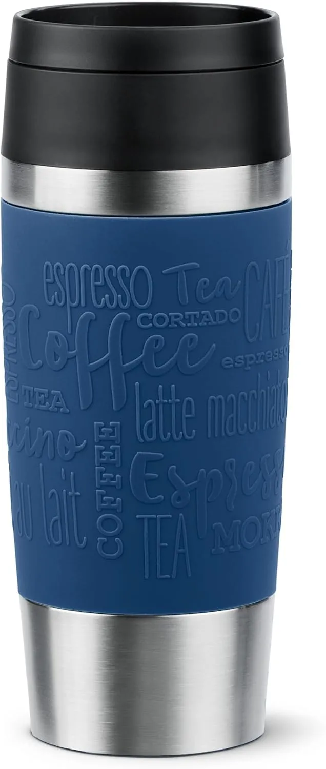 EMSA N20203 Travel Mug Classic Insulated Mug 0.36 litres, Comfort Screw Cap, Stainless Steel, 4 Hours Hot and 8 Hours Cold, 100% Leak-Proof, Dishwasher Safe, 360° Drinking Opening, Dark Blue
