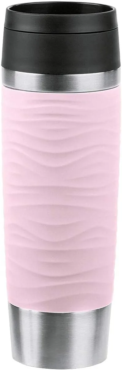 Emsa N20227 Travel Mug Wave Insulated Mug 0.5 Litres, Comfort Screw Cap, Stainless Steel, 6 Hours Hot and 12 Hours Cool, 100% Leak-Proof, Dishwasher Safe, 360° Drinking Opening, Pastel Pink