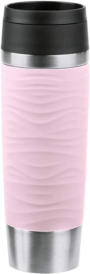 Emsa N20227 Travel Mug Wave Insulated Mug 0.5 Litres, Comfort Screw Cap, Stainless Steel, 6 Hours Hot and 12 Hours Cool, 100% Leak-Proof, Dishwasher Safe, 360° Drinking Opening, Pastel Pink