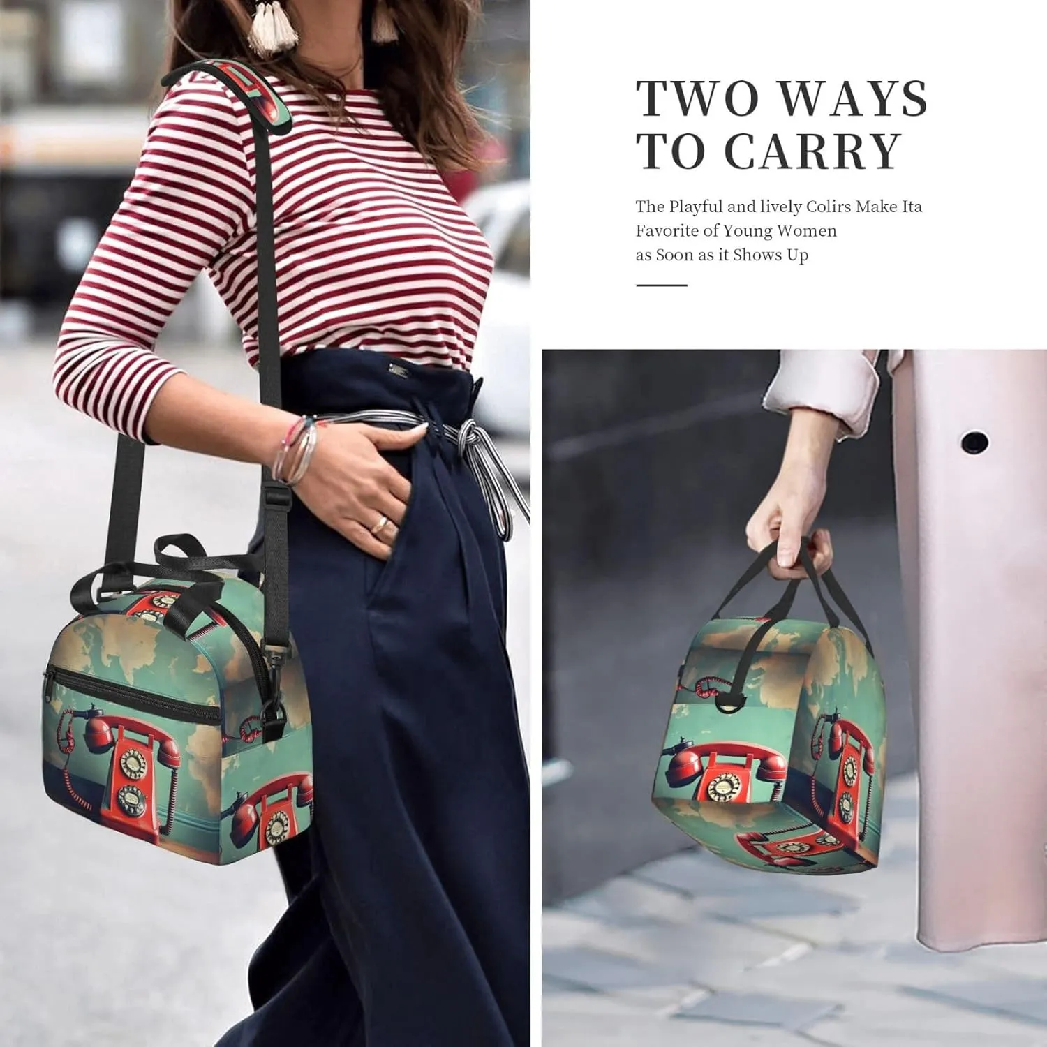 England Uk Retro London Telephone Print Crossbody Insulated Lunch Bags For Women Men Cooler Bag Lightweight Waterproof Lunch Box
