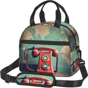 England Uk Retro London Telephone Print Crossbody Insulated Lunch Bags For Women Men Cooler Bag Lightweight Waterproof Lunch Box
