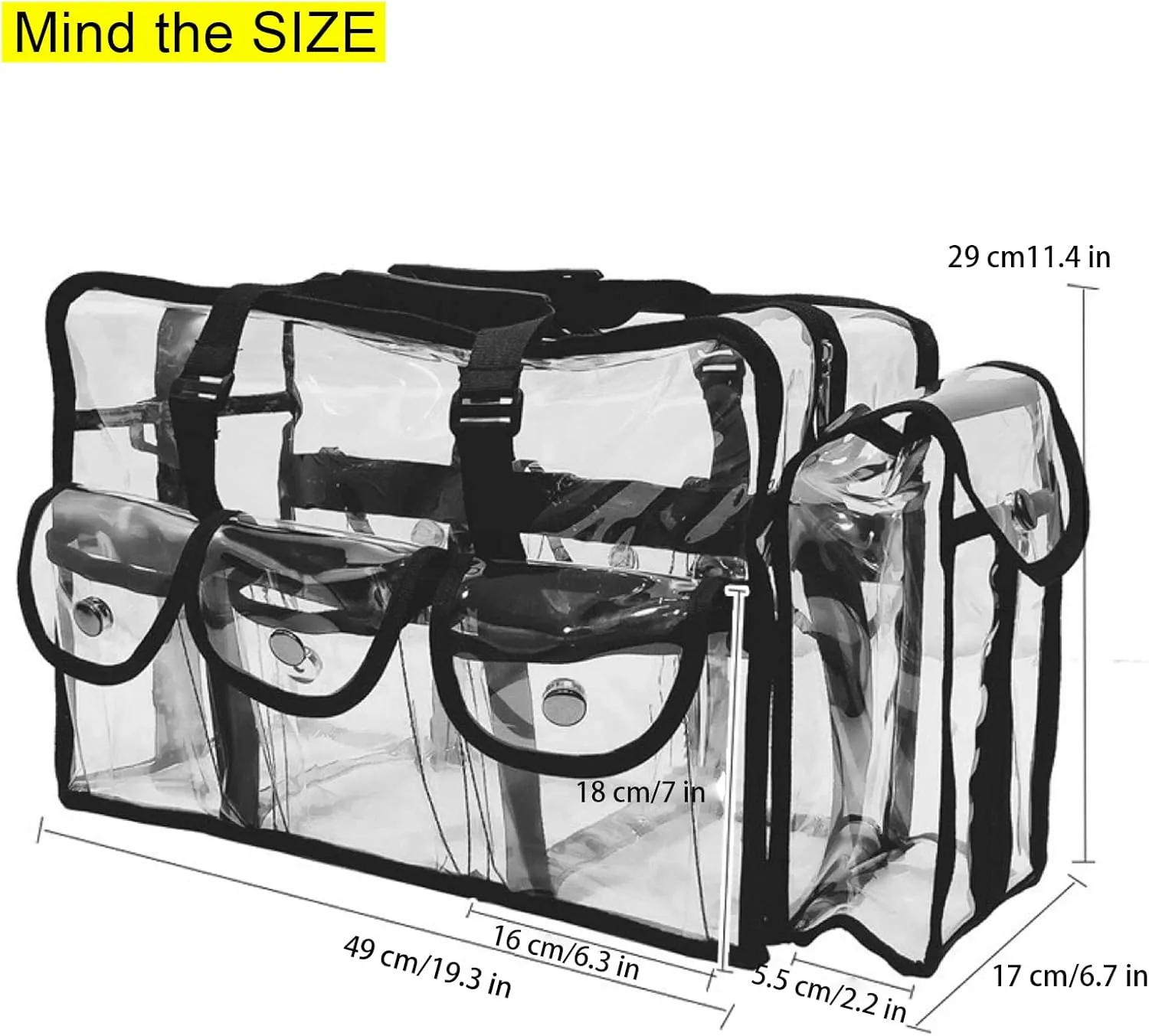 Enkrio Clear Cosmetics Bag Transparent Travel Makeup Bag with 4 External Pockets and Shoulder Strap Zippered Toiletry Carry Pouch Beach Bag