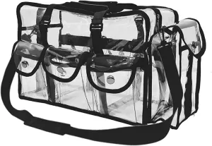 Enkrio Clear Cosmetics Bag Transparent Travel Makeup Bag with 4 External Pockets and Shoulder Strap Zippered Toiletry Carry Pouch Beach Bag