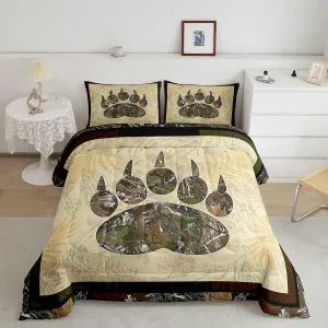 Erosebridal Camo Bear Paw Bedding Set Full Camouflage Wild Animal Down Comforter Nature Woodland Tree Branch Camo Comforter Set for Kids Boys Teen Men,Wildlife Quilt Duvet with 2 Pillow Cases