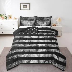 Erosebridal Camo Queen Comforter Set,Boys Camo Black Bedding Set for Teen Boy,Camouflage American Flag Quilt Inner Fill for All Season,Grunge USA Flag Down Comforter with 2 Pillowcases,Warm