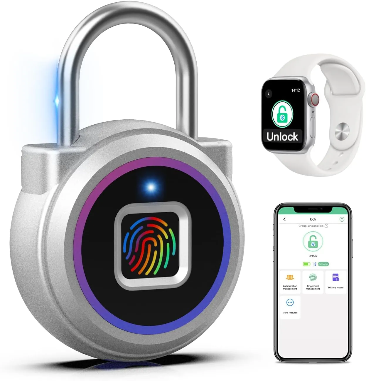 Eseesmart Fingerprint Padlock, Locker Bluetooth, Mobile APP, Smart Padlock with Keyless Biometric, Water Resistant, Suitable for Gym, School, Luggage Bags, Locker and Storage