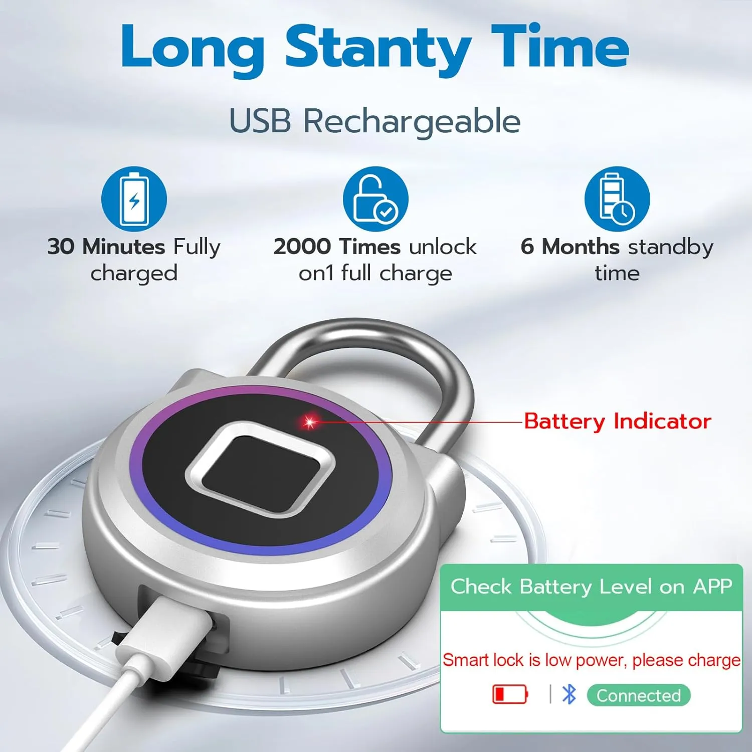 Eseesmart Fingerprint Padlock, Locker Bluetooth, Mobile APP, Smart Padlock with Keyless Biometric, Water Resistant, Suitable for Gym, School, Luggage Bags, Locker and Storage