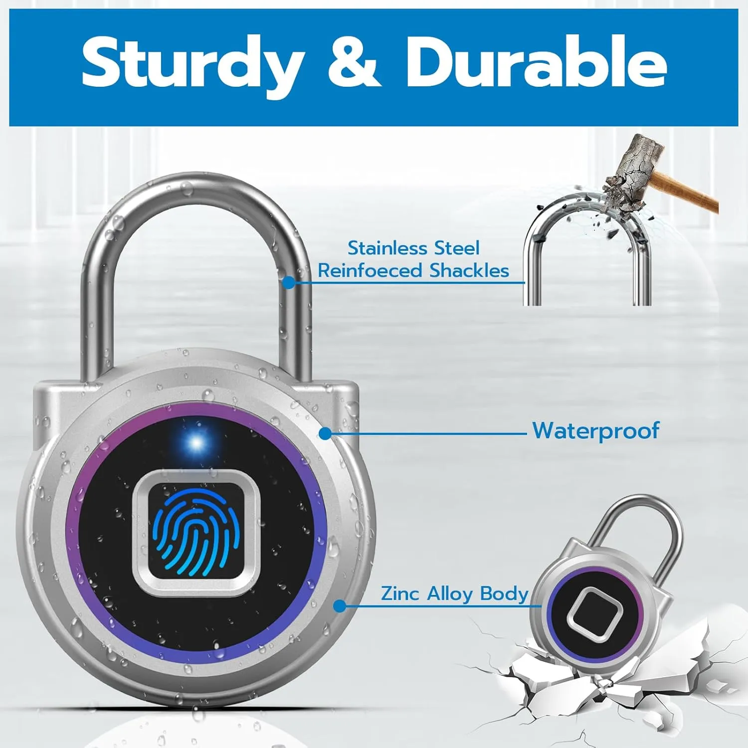Eseesmart Fingerprint Padlock, Locker Bluetooth, Mobile APP, Smart Padlock with Keyless Biometric, Water Resistant, Suitable for Gym, School, Luggage Bags, Locker and Storage