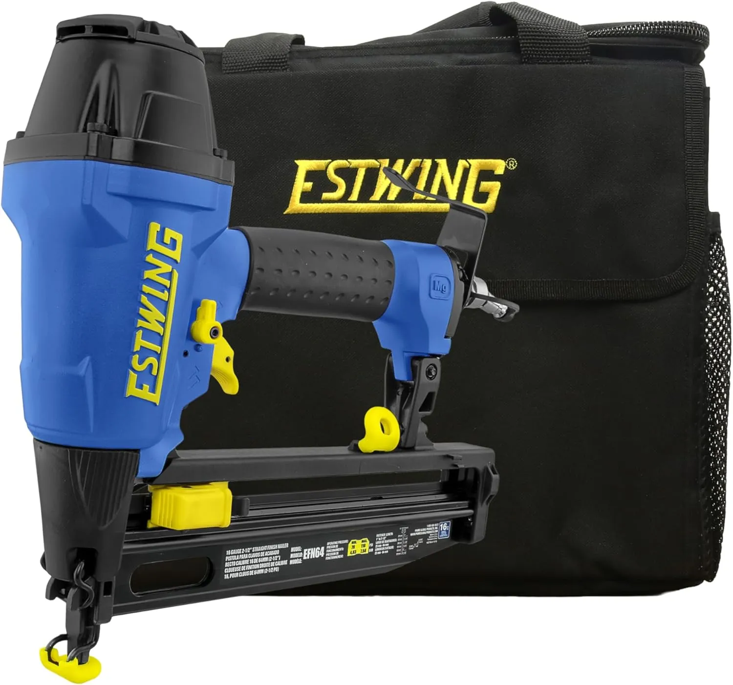 Estwing Pneumatic 16 Gauge Finish Nailer | 2-1/2” Stright Finish Nails | Lightweight Magnesium Nail Gun, Depth Adjust, Quick Jam Release | Includes Canvas Bag, 5-Year Warranty | EFN64