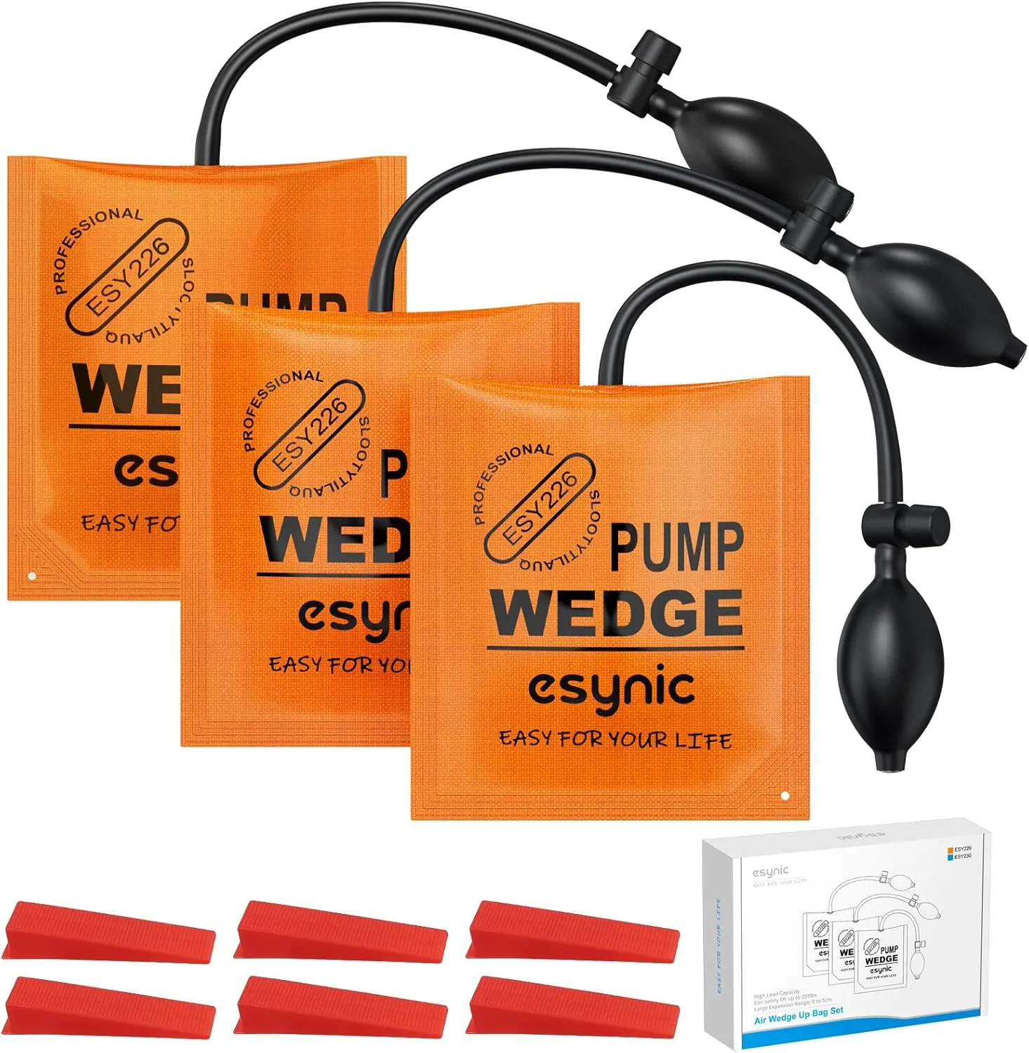 eSynic 3Pack Durable Air Wedge Bags Reliable Inflatable Shim WinBags Anti-slip Air Wedge Tools Load-bearing 300lbs/136kg Air Lifting Bags with 6 Wedges for Door Window Washing Machine Installation etc
