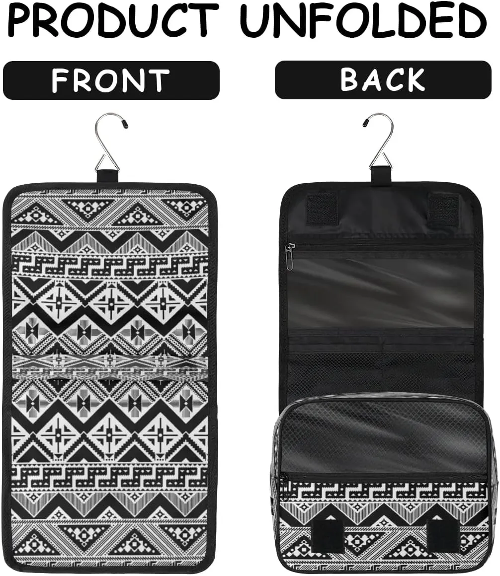 Ethnic Aztec Strip Pattern Hanging Toiletry Bag Waterproof Makeup Cosmetic Bag Travel Bag Organizer for Accessories Shampoo Full Sized Container Travel-Essentials Toiletry Bag