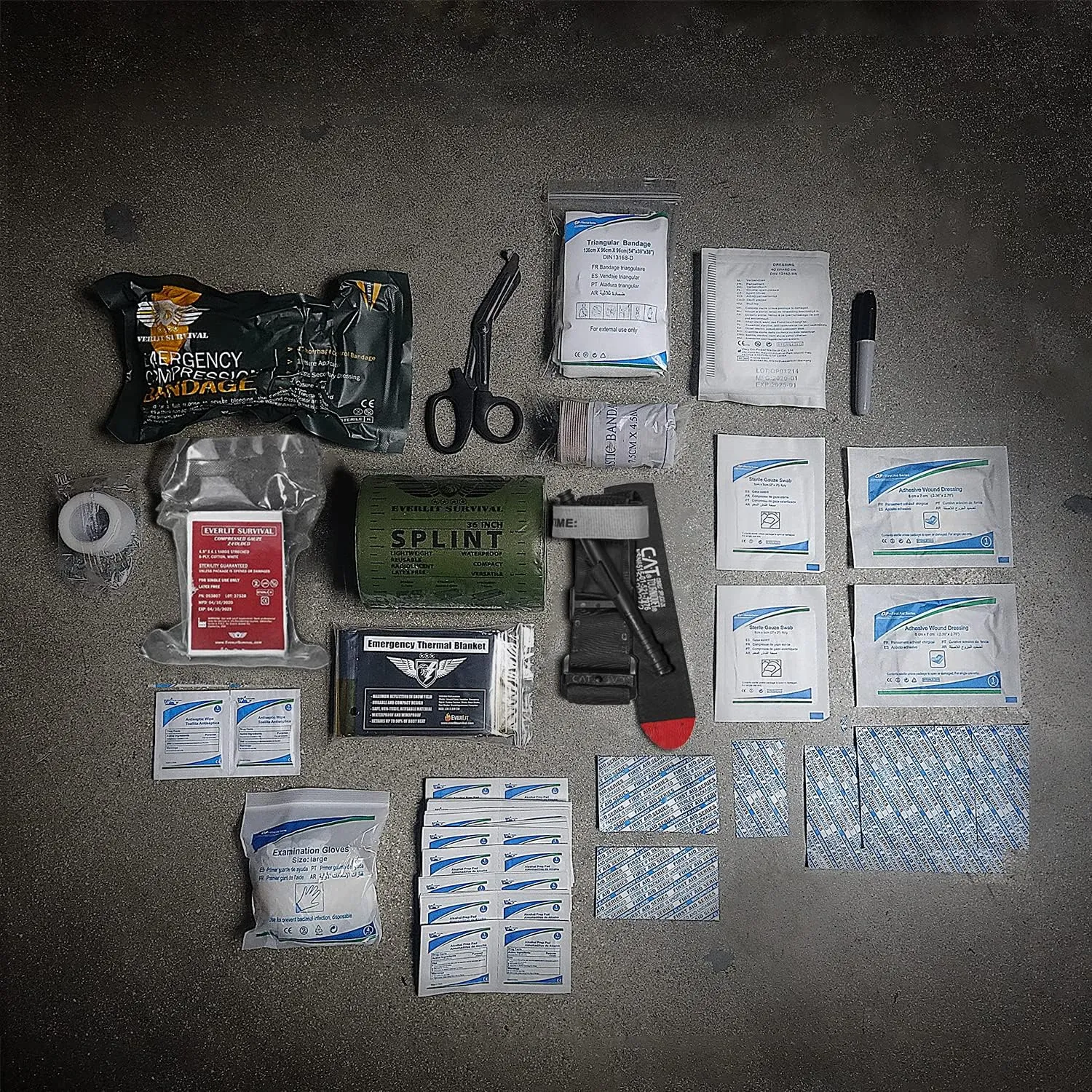 EVERLIT Emergency Trauma Kit, CAT GEN-7 Tourniquet 36" Splint, Military Combat Tactical IFAK for Critical Wounds, Gun Shots, Severe Bleeding Control (Black Camo)
