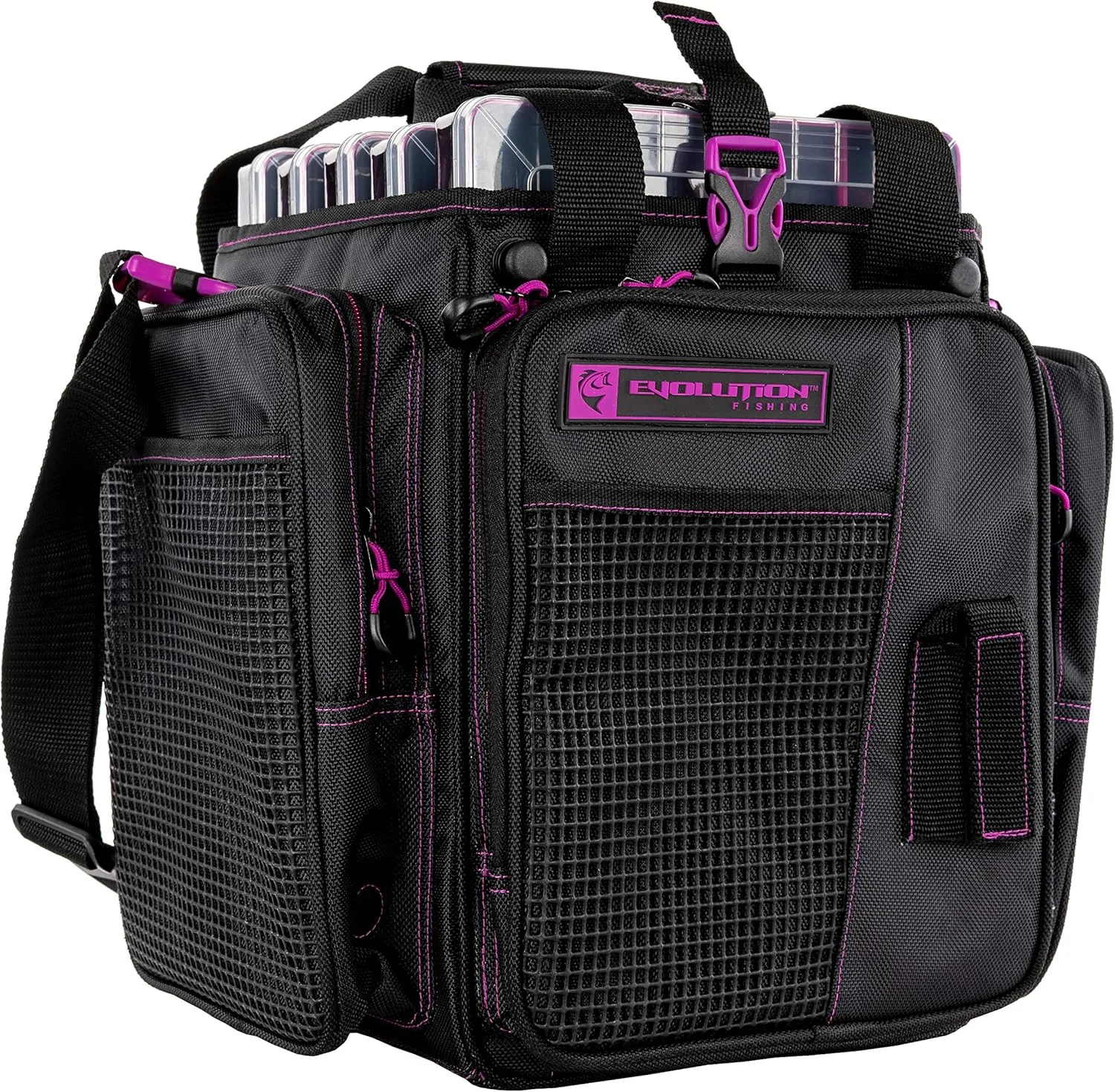 Evolution Outdoor Drift Series Topless Vertical Tackle Bag – Outdoor Rucksack w/ 5 Fishing Tackle Trays, Padded Handle and Shoulder Strap, Plier Holster, Tackle Carrying Case