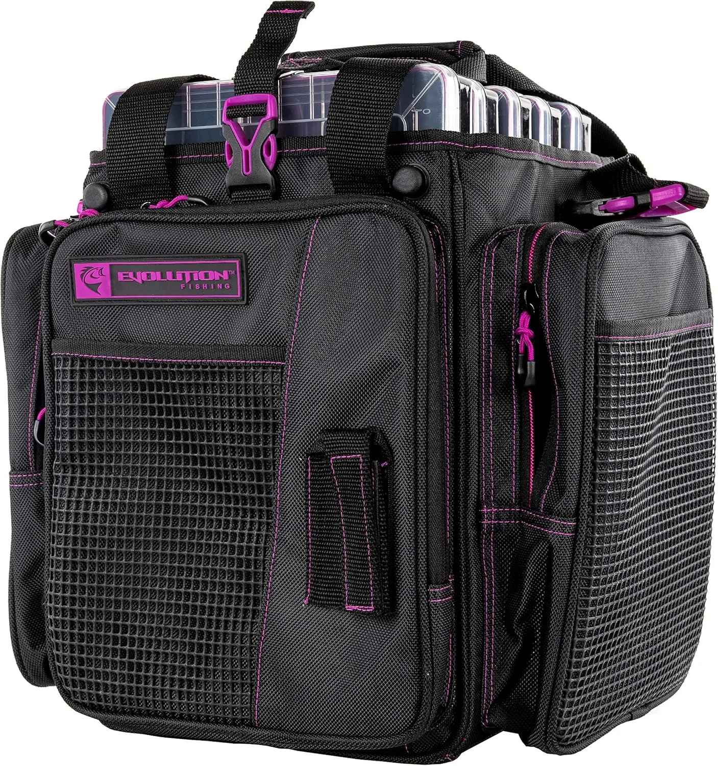 Evolution Outdoor Drift Series Topless Vertical Tackle Bag – Outdoor Rucksack w/ 5 Fishing Tackle Trays, Padded Handle and Shoulder Strap, Plier Holster, Tackle Carrying Case