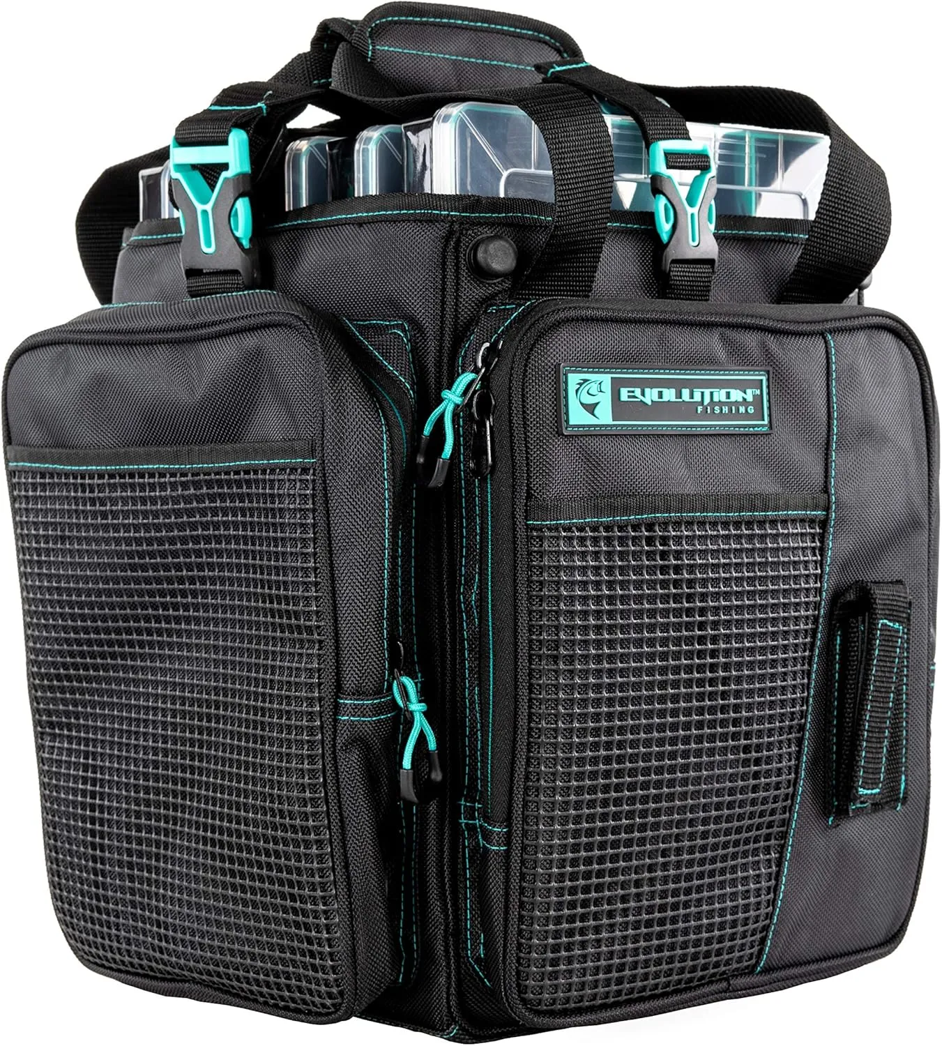 Evolution Outdoor Drift Series Topless Vertical Tackle Bag – Outdoor Rucksack w/ 5 Fishing Tackle Trays, Padded Handle and Shoulder Strap, Plier Holster, Tackle Carrying Case