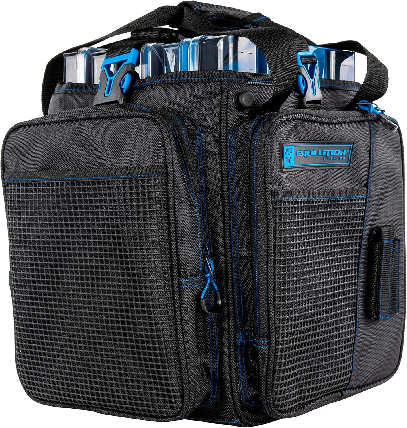 Evolution Outdoor Drift Series Topless Vertical Tackle Bag – Outdoor Rucksack w/ 5 Fishing Tackle Trays, Padded Handle and Shoulder Strap, Plier Holster, Tackle Carrying Case
