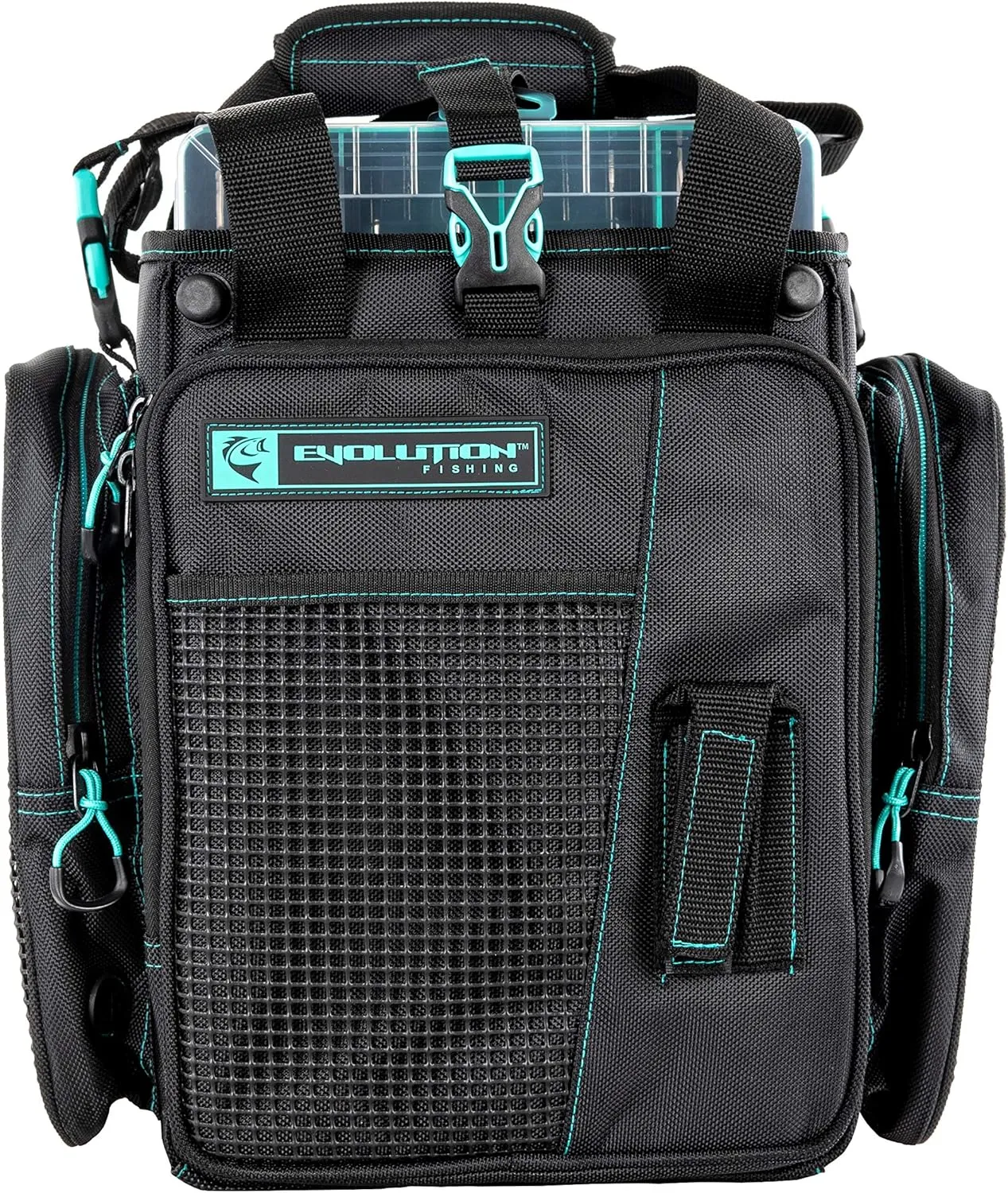 Evolution Outdoor Drift Series Topless Vertical Tackle Bag – Outdoor Rucksack w/ 5 Fishing Tackle Trays, Padded Handle and Shoulder Strap, Plier Holster, Tackle Carrying Case