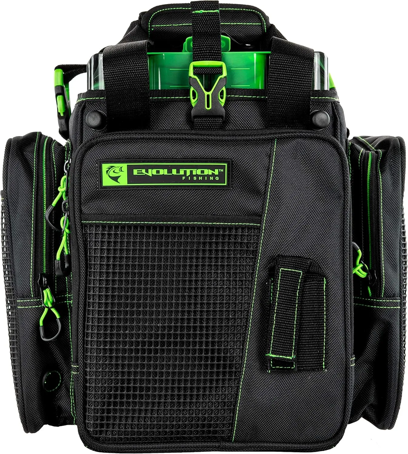 Evolution Outdoor Drift Series Topless Vertical Tackle Bag – Outdoor Rucksack w/ 5 Fishing Tackle Trays, Padded Handle and Shoulder Strap, Plier Holster, Tackle Carrying Case