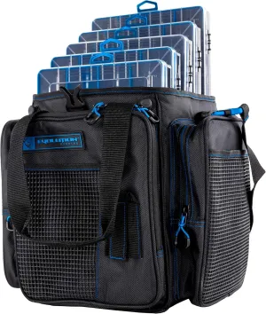 Evolution Outdoor Drift Series Topless Vertical Tackle Bag – Outdoor Rucksack w/ 5 Fishing Tackle Trays, Padded Handle and Shoulder Strap, Plier Holster, Tackle Carrying Case