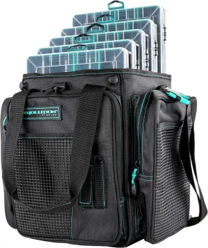 Evolution Outdoor Drift Series Topless Vertical Tackle Bag – Outdoor Rucksack w/ 5 Fishing Tackle Trays, Padded Handle and Shoulder Strap, Plier Holster, Tackle Carrying Case