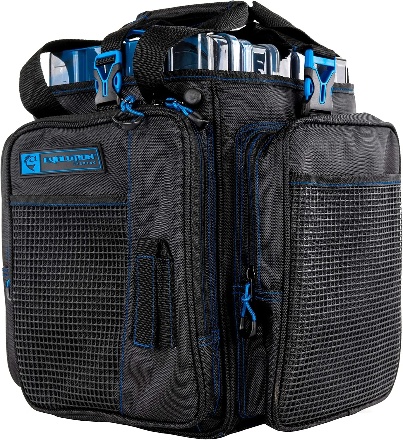 Evolution Outdoor Drift Series Topless Vertical Tackle Bag – Outdoor Rucksack w/ 5 Fishing Tackle Trays, Padded Handle and Shoulder Strap, Plier Holster, Tackle Carrying Case