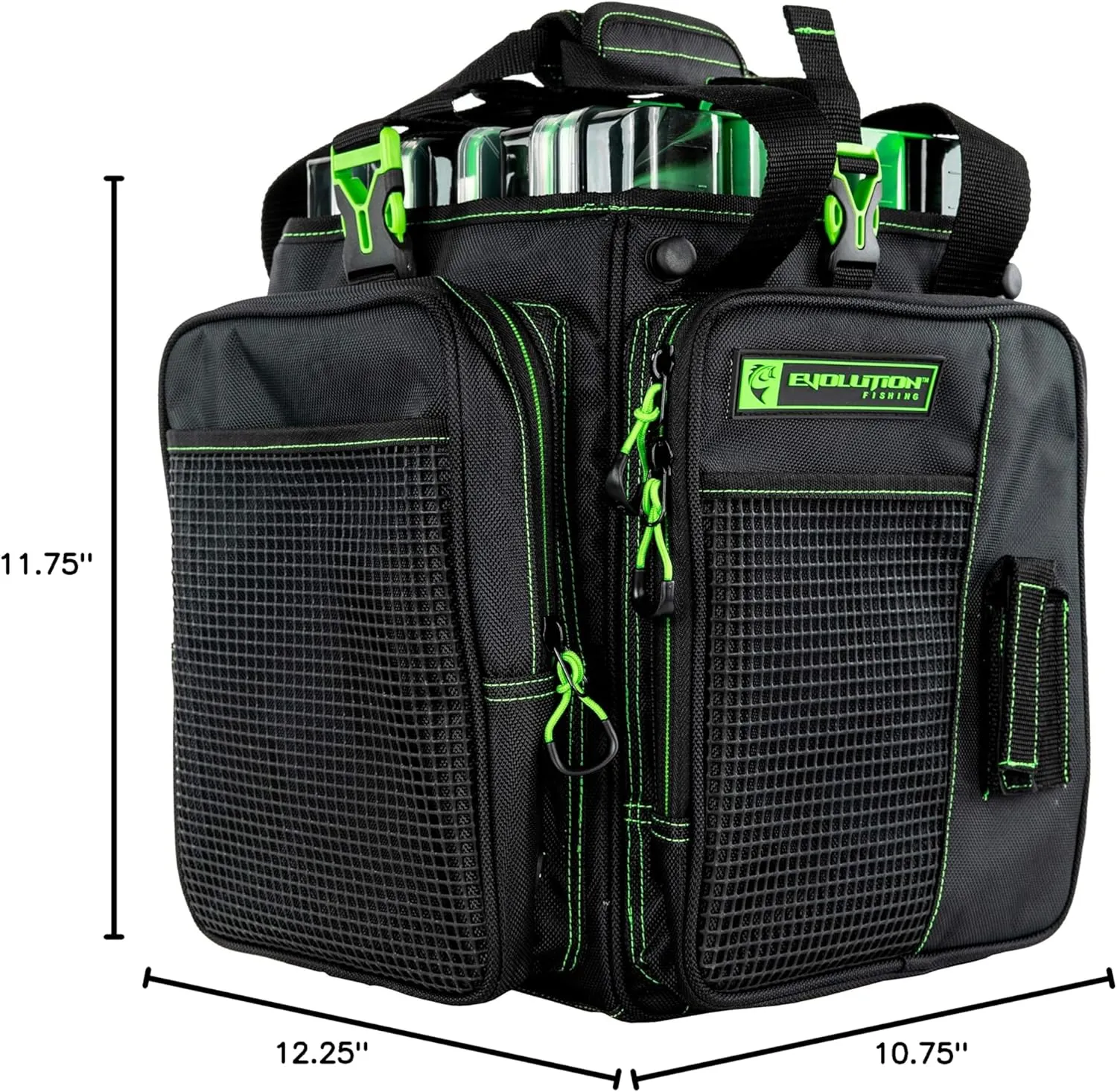 Evolution Outdoor Drift Series Topless Vertical Tackle Bag – Outdoor Rucksack w/ 5 Fishing Tackle Trays, Padded Handle and Shoulder Strap, Plier Holster, Tackle Carrying Case