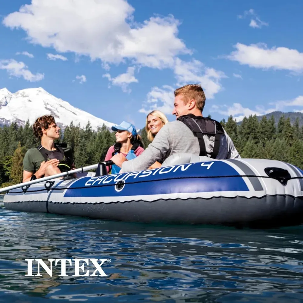 Excursion Inflatable 4 Person Boat with Deluxe Oars & High-Output Pump