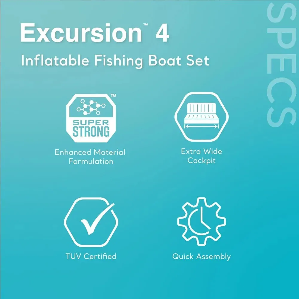Excursion Inflatable 4 Person Boat with Deluxe Oars & High-Output Pump