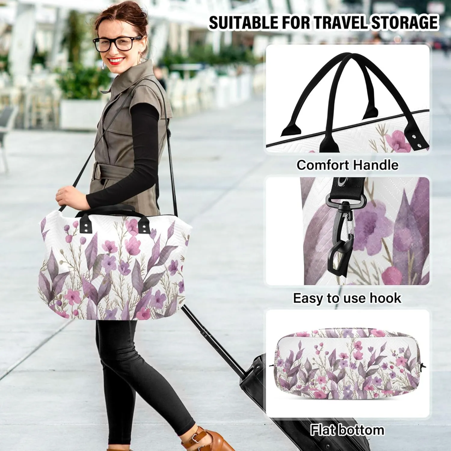 Exnundod Women Weekender Bags Botanical Wild Flowers Travel Duffel Bags Carry On Overnight Bag Large Hospital Tote Luggage