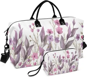 Exnundod Women Weekender Bags Botanical Wild Flowers Travel Duffel Bags Carry On Overnight Bag Large Hospital Tote Luggage