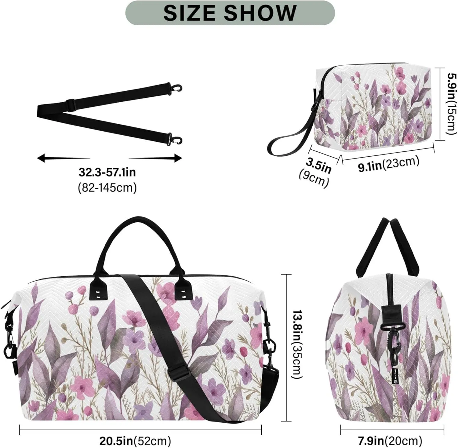 Exnundod Women Weekender Bags Botanical Wild Flowers Travel Duffel Bags Carry On Overnight Bag Large Hospital Tote Luggage