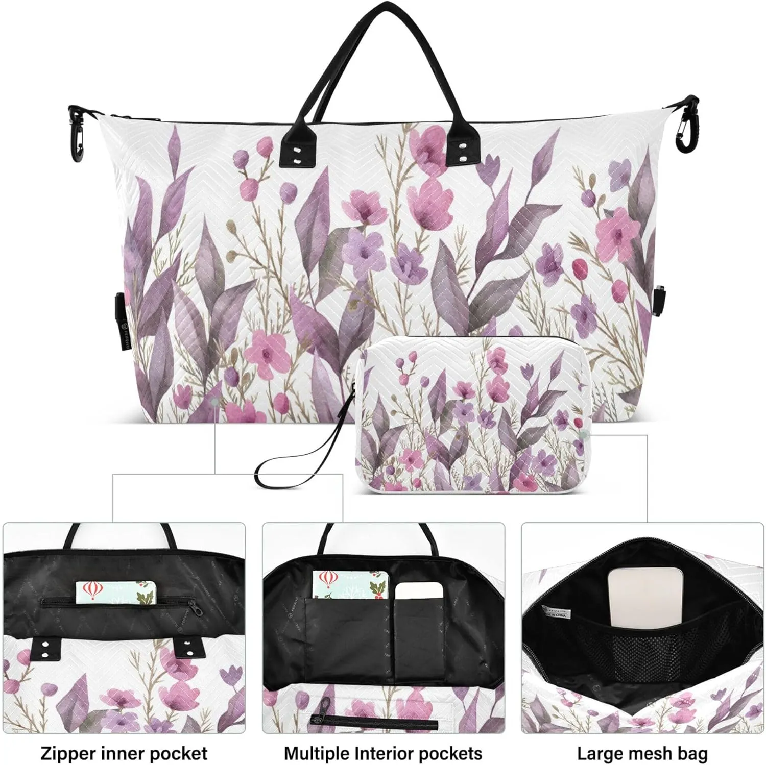 Exnundod Women Weekender Bags Botanical Wild Flowers Travel Duffel Bags Carry On Overnight Bag Large Hospital Tote Luggage