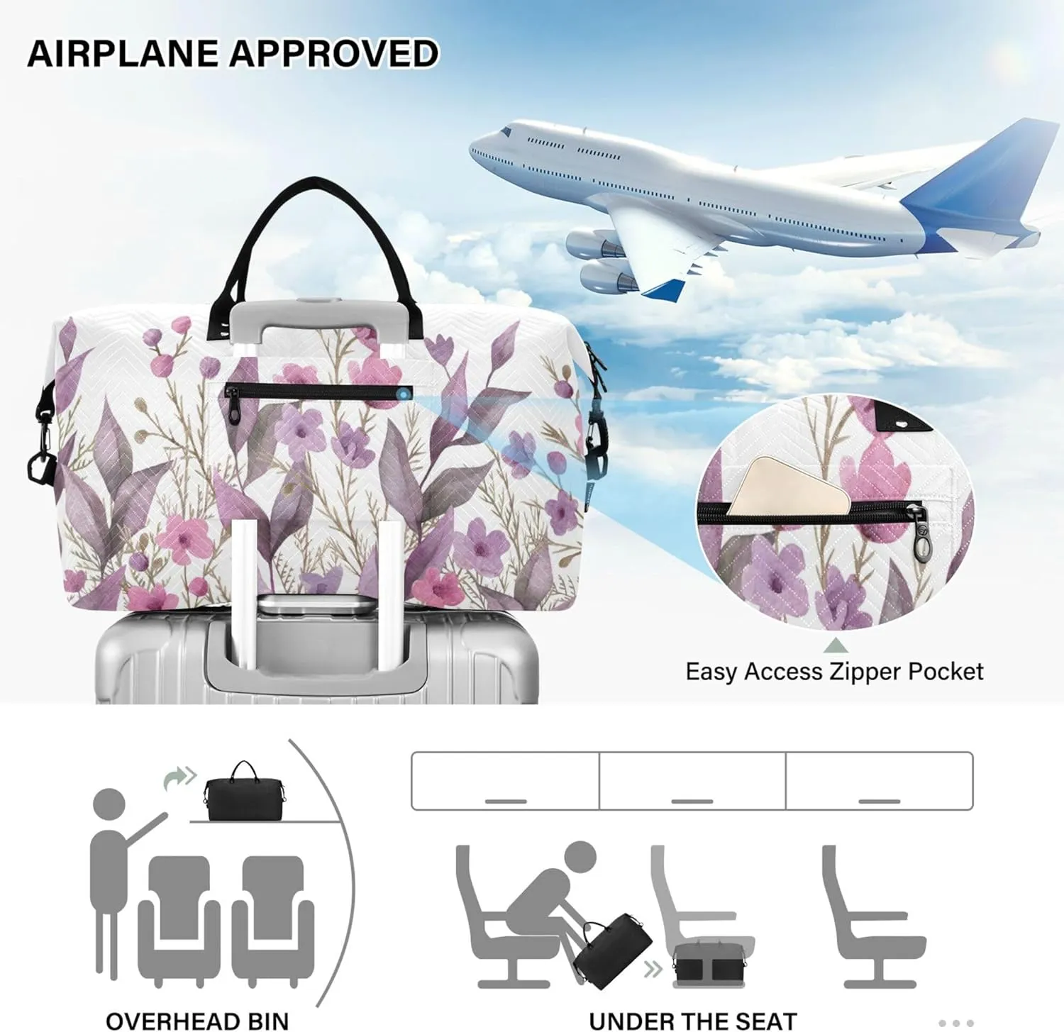 Exnundod Women Weekender Bags Botanical Wild Flowers Travel Duffel Bags Carry On Overnight Bag Large Hospital Tote Luggage
