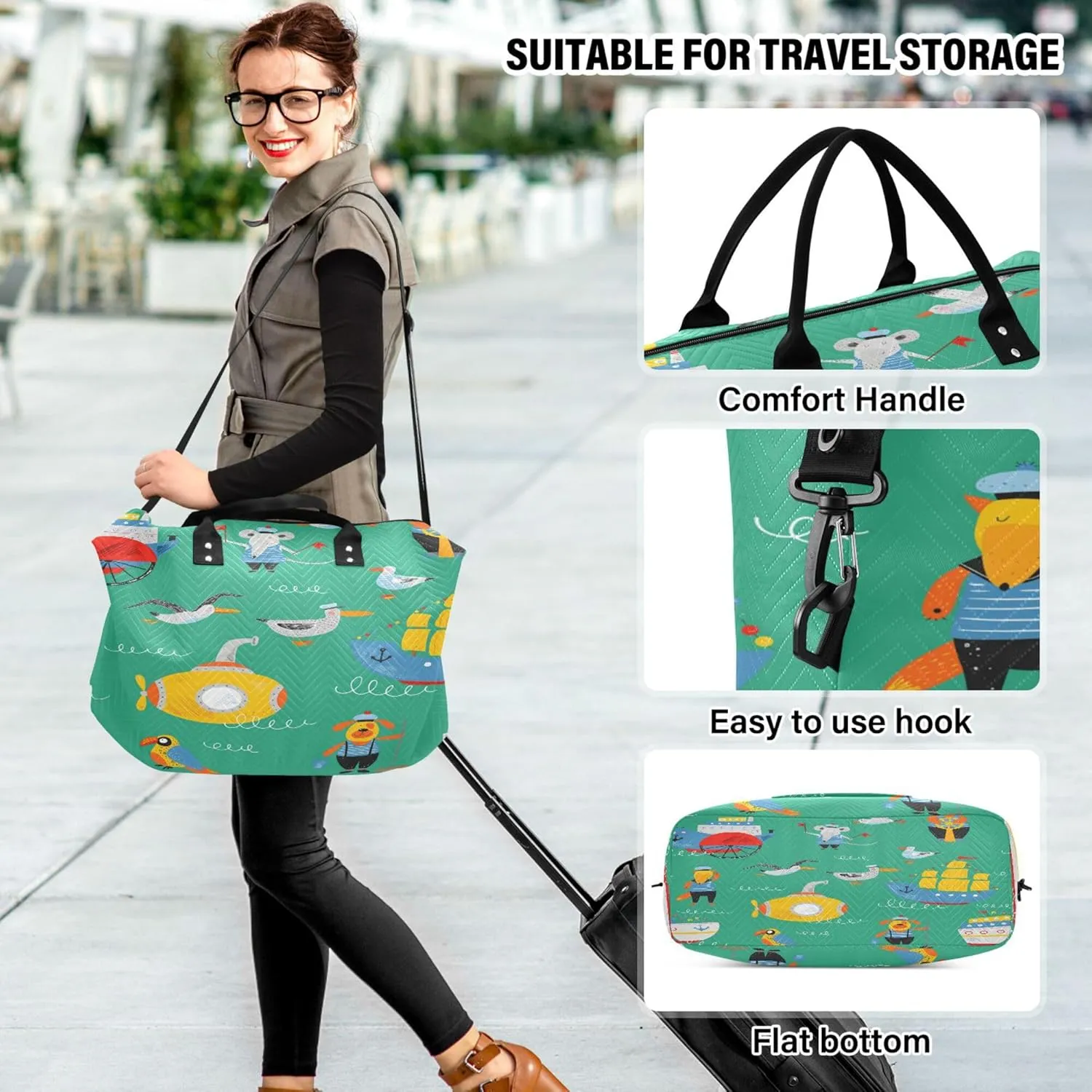 Exnundod Women Weekender Bags Cute Nautical Boat Travel Duffel Bags Carry On Overnight Bag Sea Gull Large Hospital Tote Luggage
