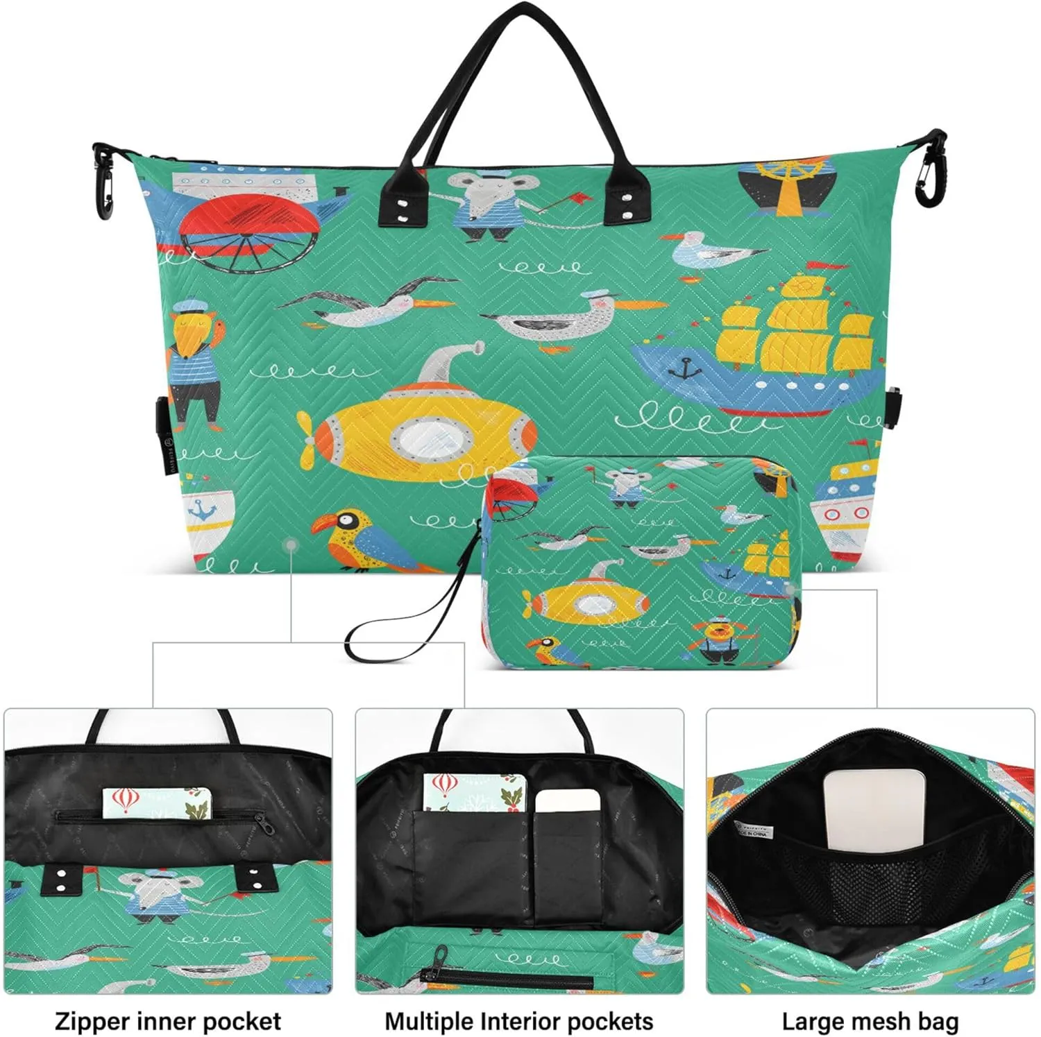 Exnundod Women Weekender Bags Cute Nautical Boat Travel Duffel Bags Carry On Overnight Bag Sea Gull Large Hospital Tote Luggage