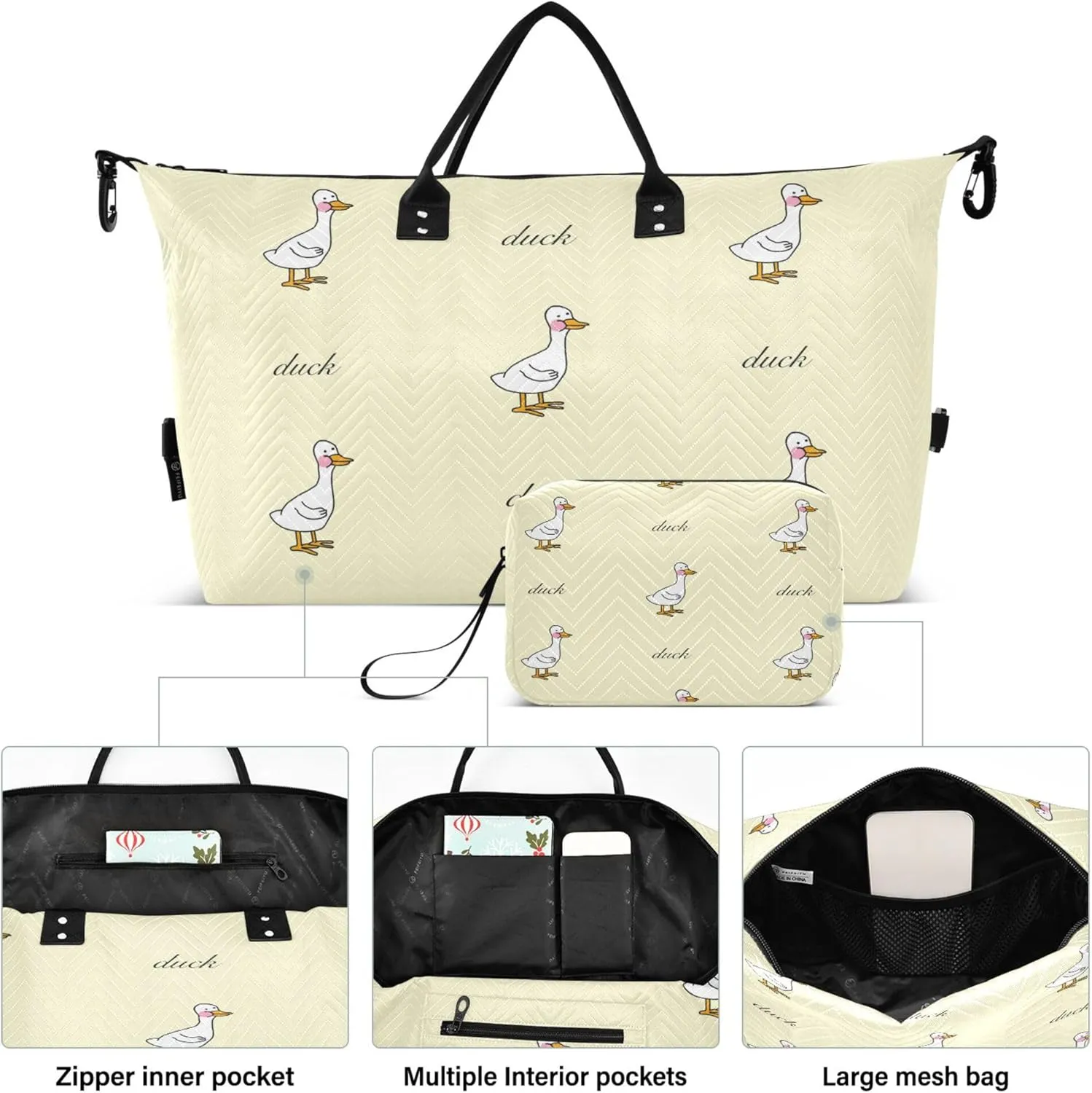Exnundod Women Weekender Bags Duck Geese Cartoon Travel Duffel Bags Carry On Overnight Bag Large Hospital Tote Luggage
