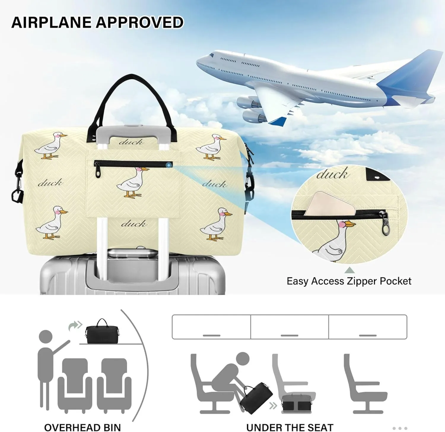 Exnundod Women Weekender Bags Duck Geese Cartoon Travel Duffel Bags Carry On Overnight Bag Large Hospital Tote Luggage