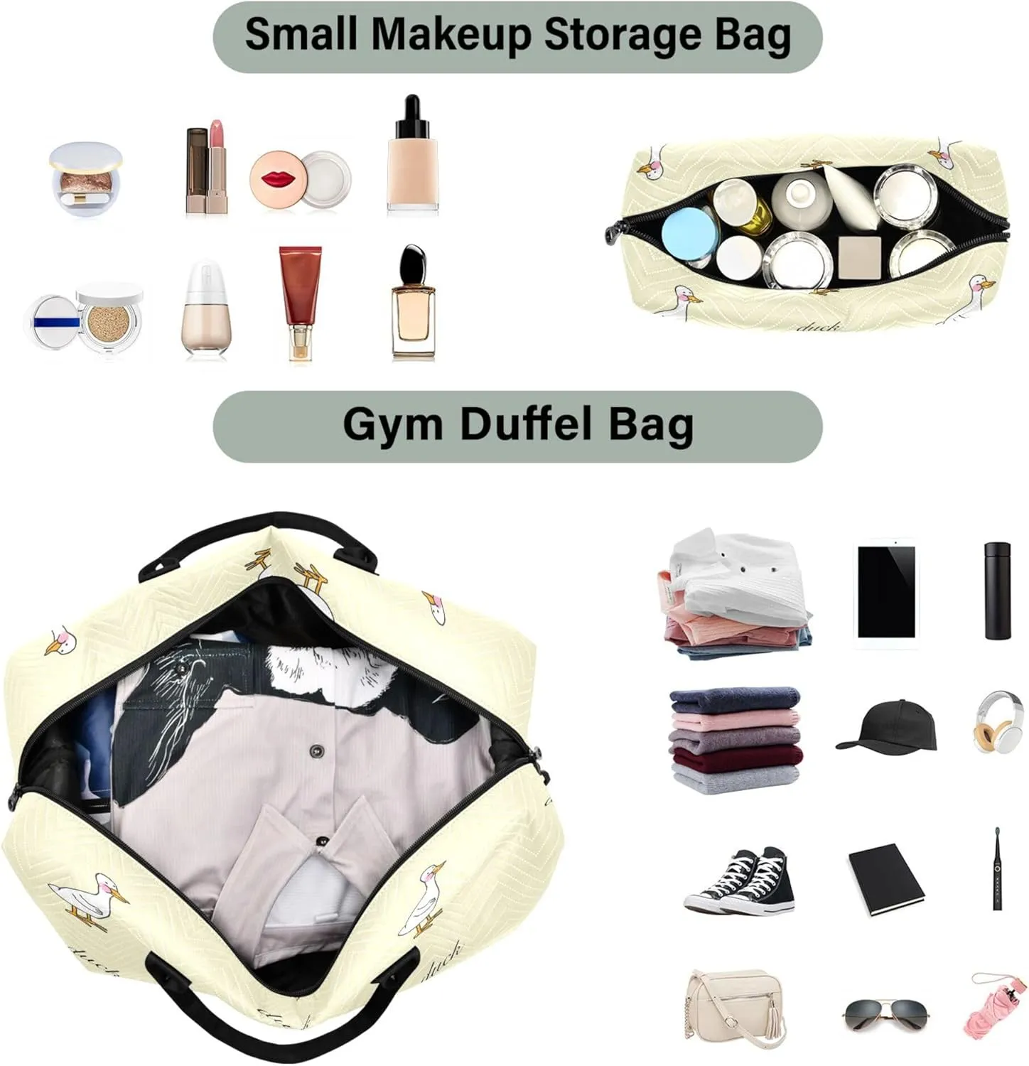 Exnundod Women Weekender Bags Duck Geese Cartoon Travel Duffel Bags Carry On Overnight Bag Large Hospital Tote Luggage