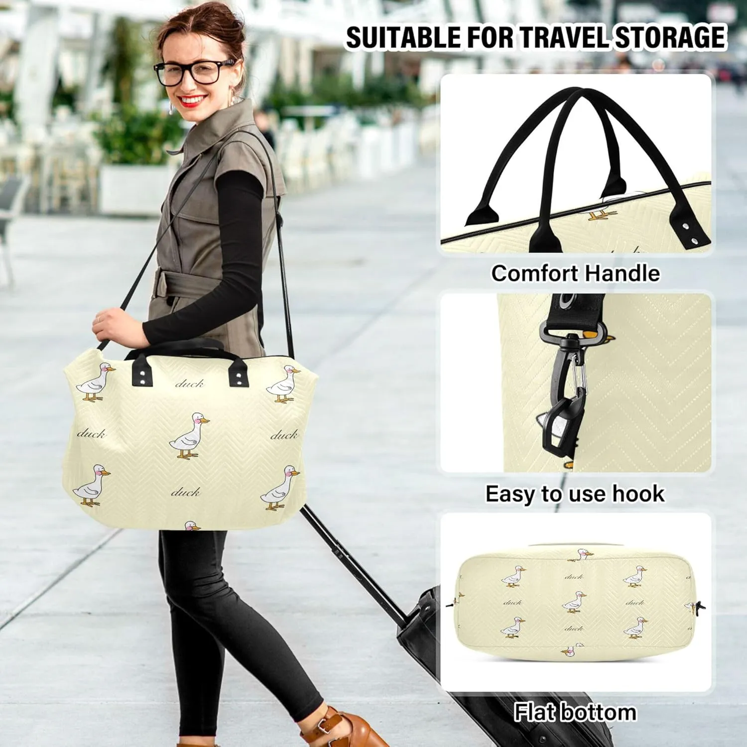 Exnundod Women Weekender Bags Duck Geese Cartoon Travel Duffel Bags Carry On Overnight Bag Large Hospital Tote Luggage