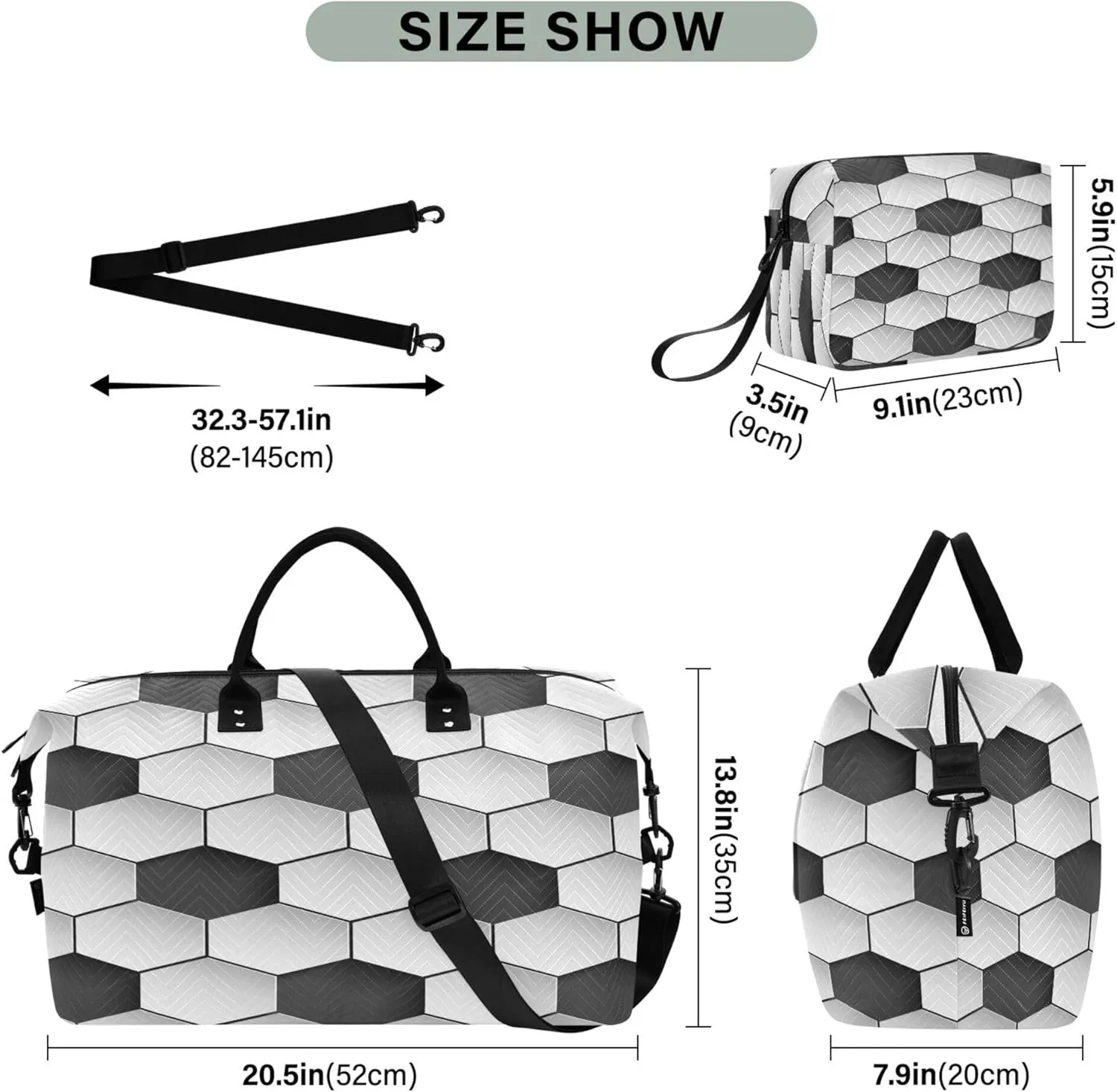 Exnundod Women Weekender Bags Seamless Hexagons Pattern Travel Duffel Bags Carry On Overnight Bag Soccer Themed Large Hospital Tote Luggage